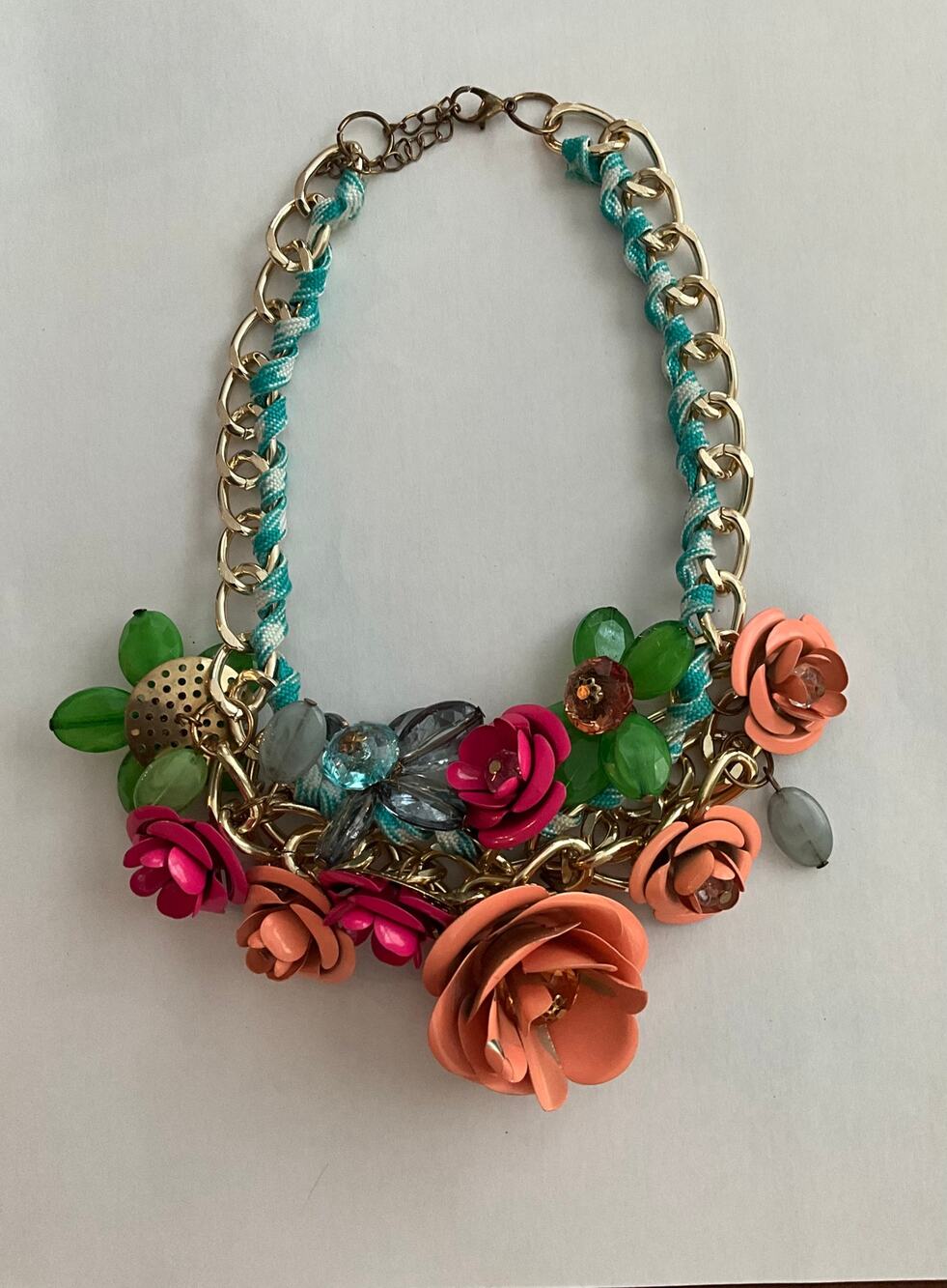 Charm Chain Choker Bib Collar Crystal Flower Statement Necklace